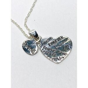 925 Sterling Silver Necklace Friends Forever Heart Pendant 16” 2.85g